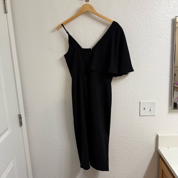 Dress the Population Beth Ruffle Sleeve Plunging Midi Sheath Dress Black Size M - Picture 3 of 6